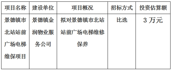 景德鎮(zhèn)市北站站前廣場電梯維保項(xiàng)目計(jì)劃公告　